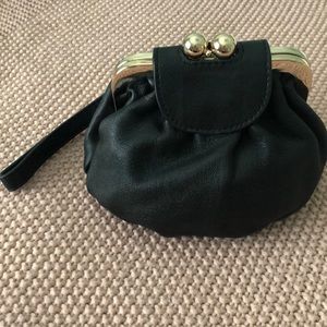 Danier Black Leather Clutch w/ detachable wristlet